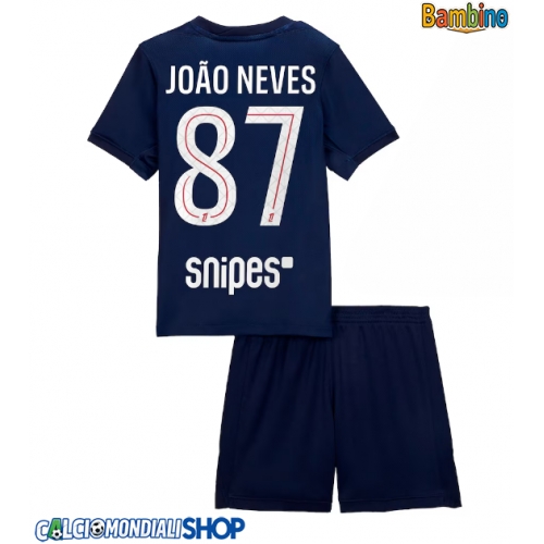 Maglie da calcio Paris Saint-Germain Joao Neves #87 Prima Maglia Bambino 2025-26 Manica Corta + Pantaloni corti)